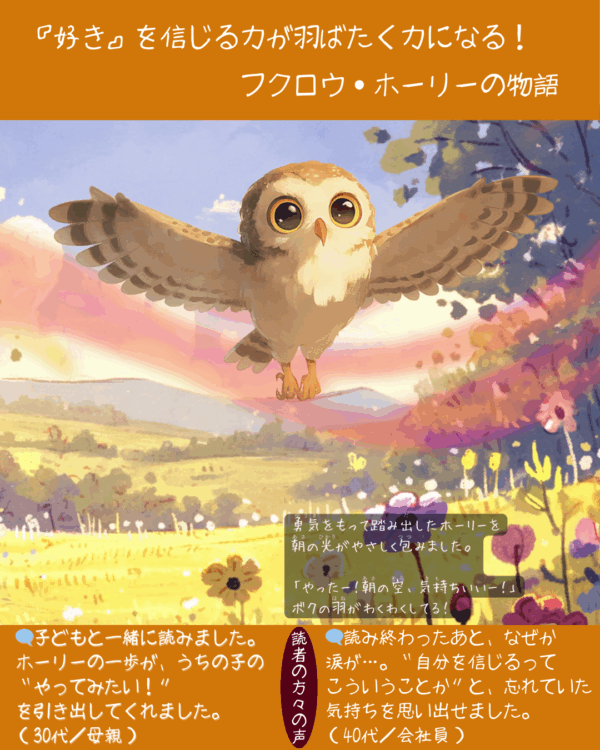 絵本「ホーリーの羽～ボクの好きをのせて～」勇気をもって踏み出したホーリー